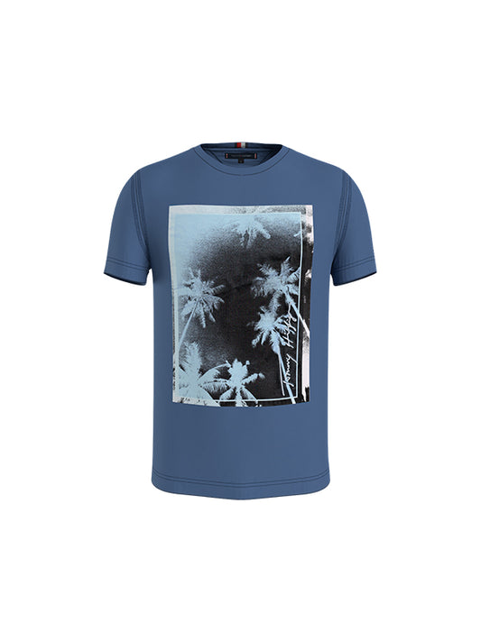 Palm Photo Print Tee Pebble Blue / L