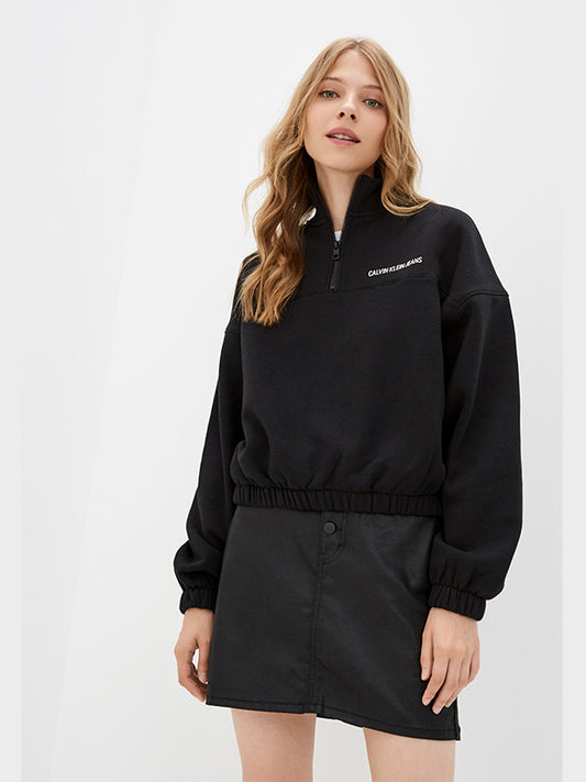 Organic Cotton Zip Neck Sweatshirt Ck Black / S