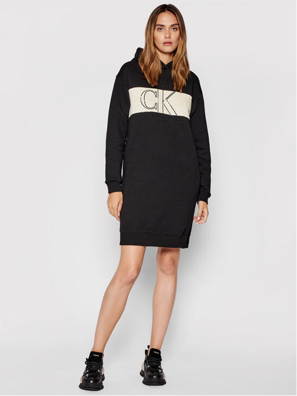 Monogram Blocking Hoodie Dress Ck Black / S