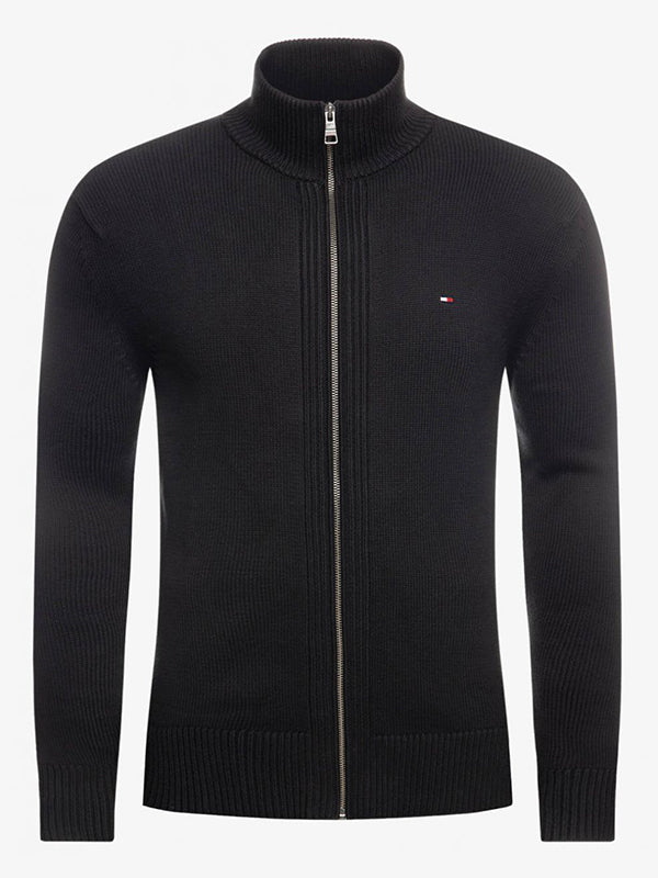 Chunky Cotton Zip Through Black / L