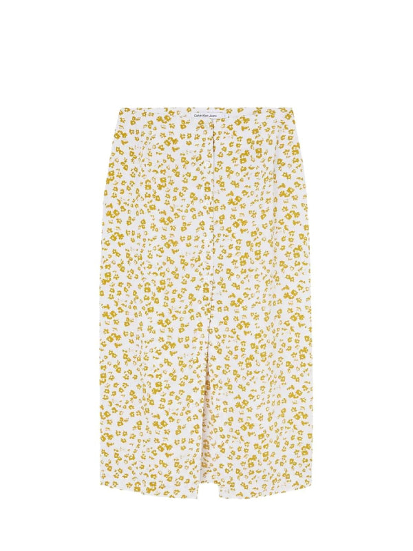 Buttons Through Spli Floral Aop Bright White/Yellow / L