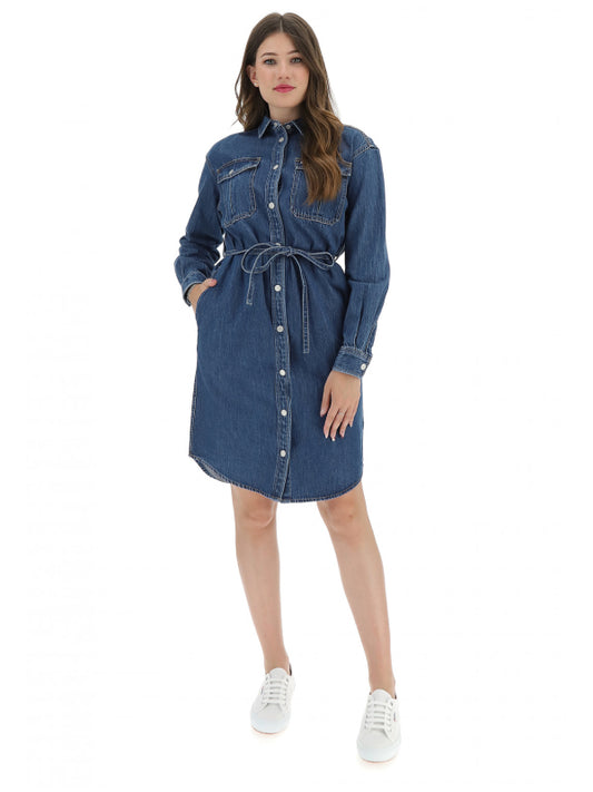 Tjw L/S Belted Denim Dress Mid Indigo / L