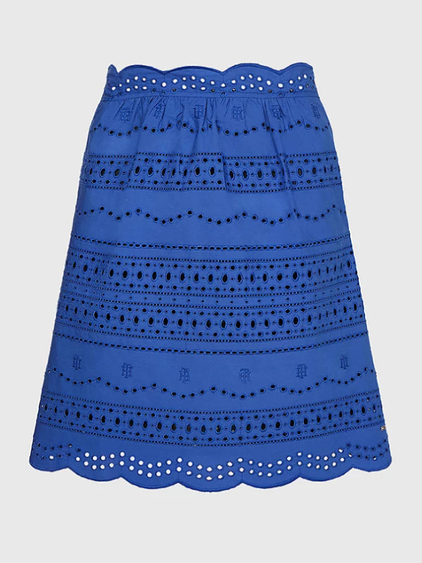 Broderie Shift Knee Skirt Verona Blue / 42