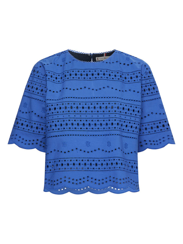 Broderie C-Nk Blouse Ss Verona Blue / 42