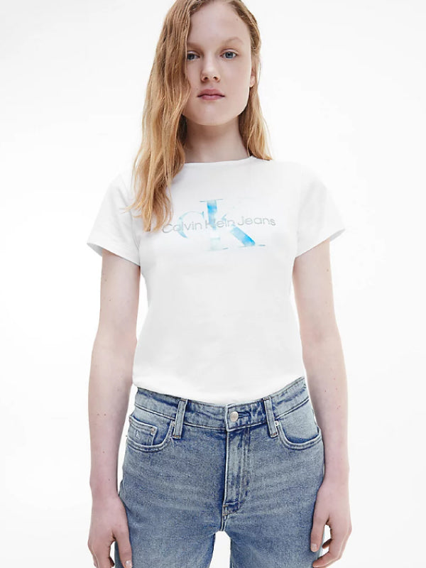 Aqua Monogram Slim Tee Bright White / L