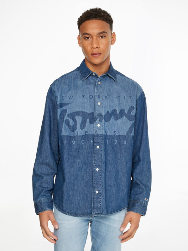 Tjm Lasered Wide Denim Shirt Denim Medium / L