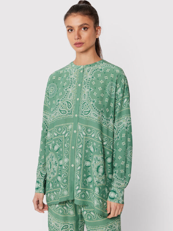 Bandana Vis Relaxed Blouse Ls Placed Bandana/ Green / 42