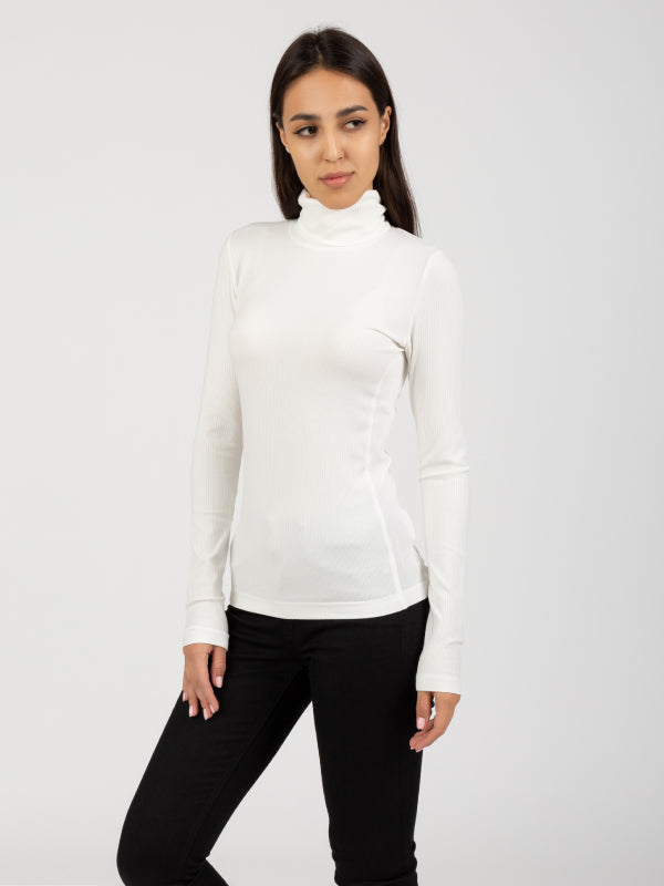 Modal Rib Roll Neck Top Ecru / L