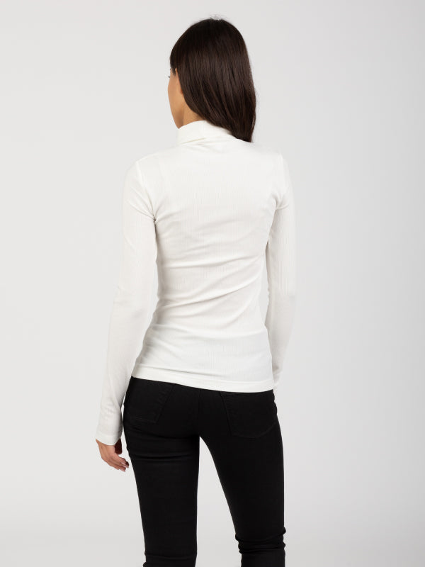 Modal Rib Roll Neck Top Ecru / L