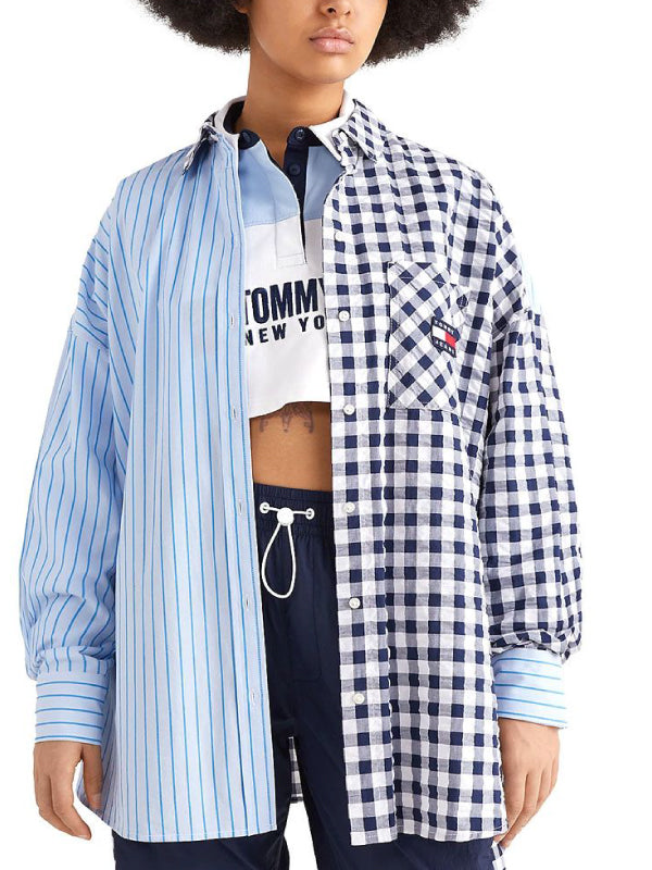 Tjw Gingham Stripe Mix Overshirt Chambray Sky/Gingham / L