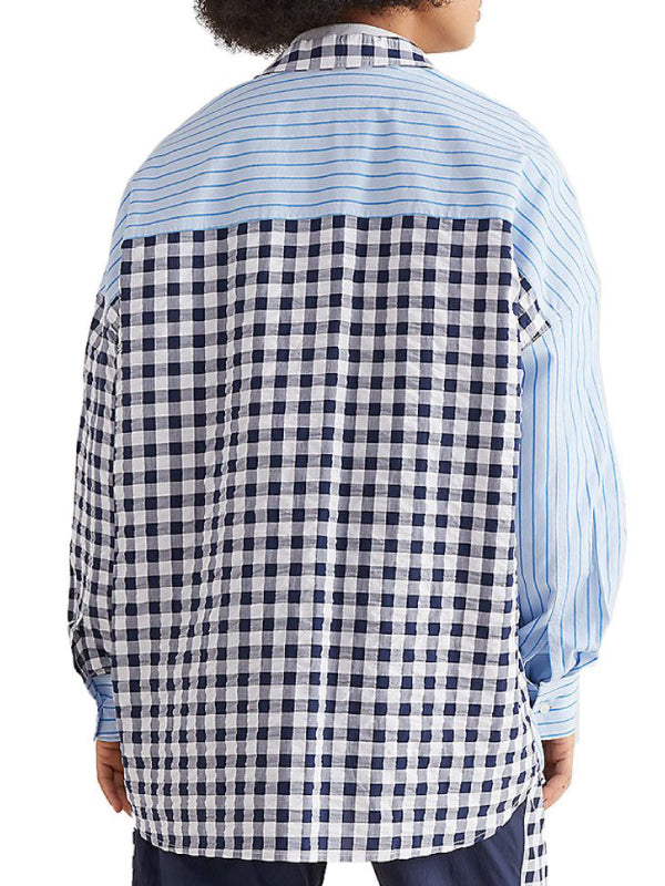 Tjw Gingham Stripe Mix Overshirt Chambray Sky/Gingham / L