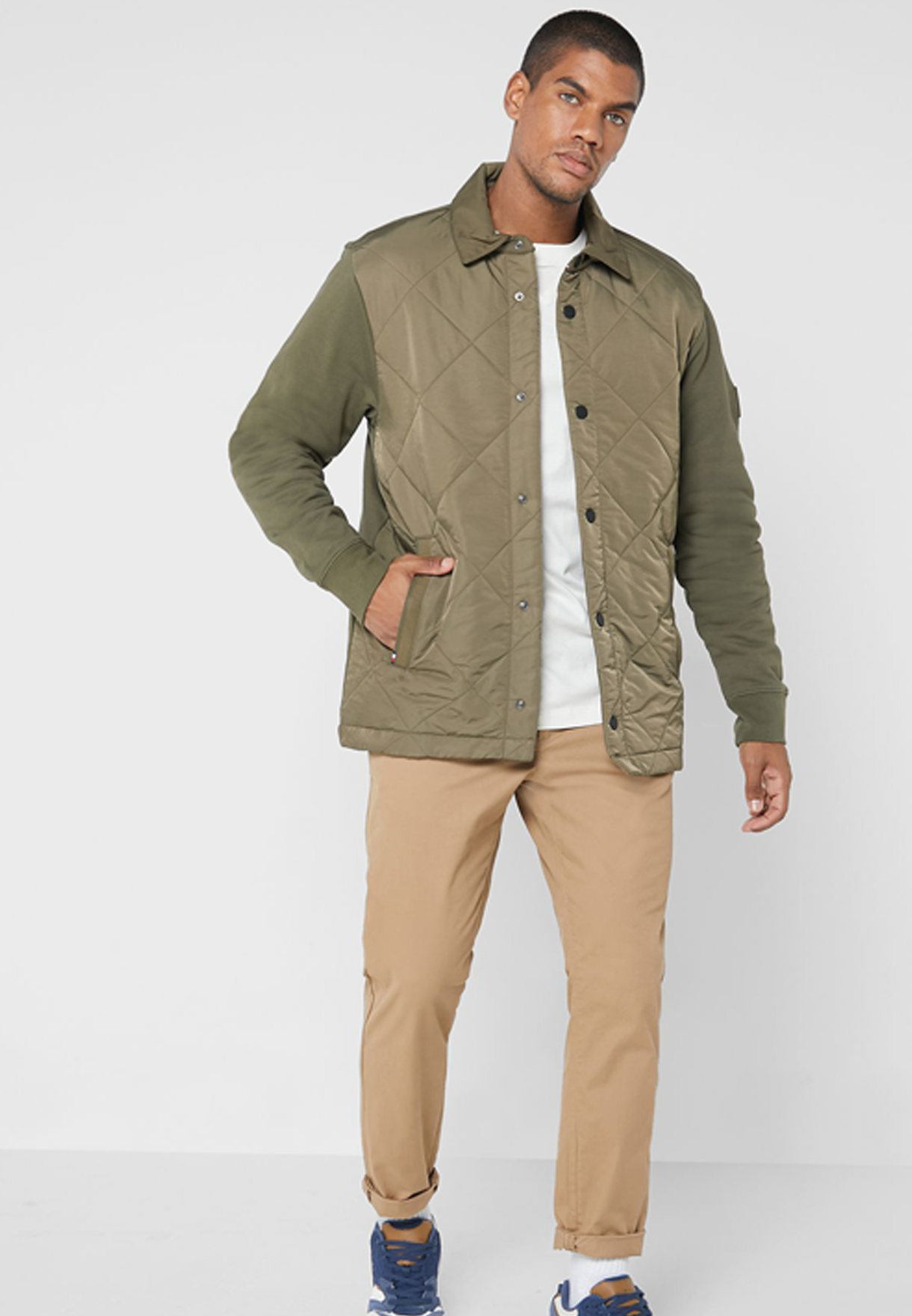 Mix Media  Quilted Coach Jacket Army Green / L