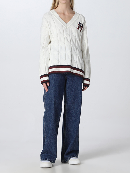 Monogram Cable V-Nk Sweater Ivory / L