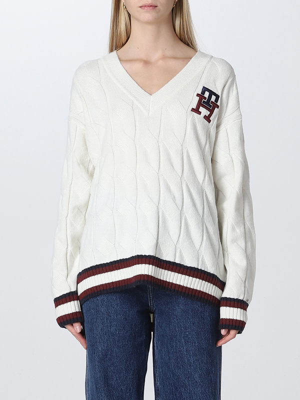 Monogram Cable V-Nk Sweater Ivory / L