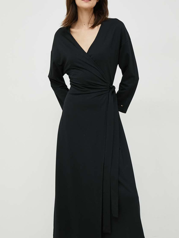 Reg Visc Wrap Knee Dress 7/8 Black / R40