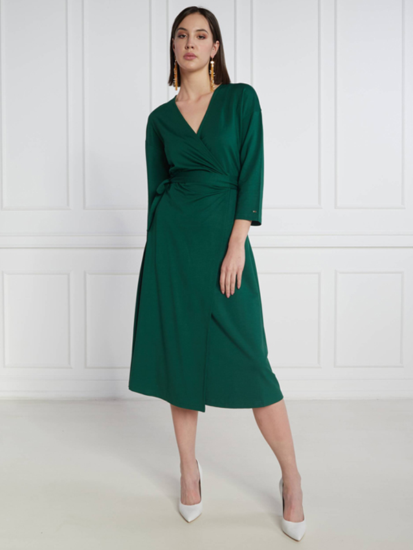 Reg Visc Wrap Knee Dress 7/8 Prep Green / R40