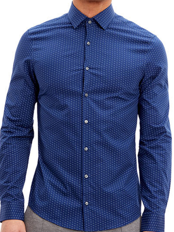 Minimal Dot Print Slim Shirt Navy / 42