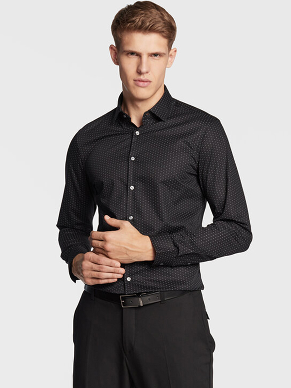 Minimal Dot Print Slim Shirt Black / 42