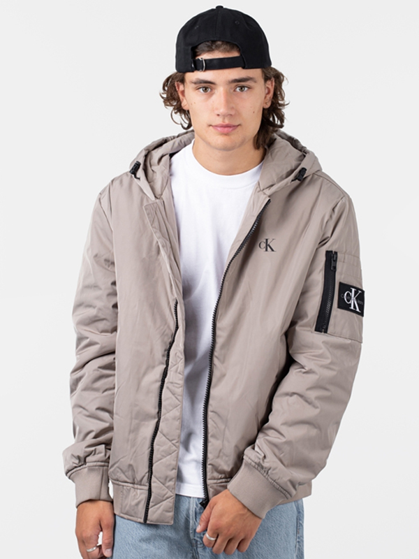 Badge Hooded Bomber Jacket Perfect Taupe / L