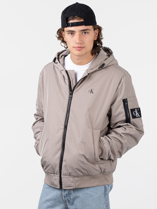 Badge Hooded Bomber Jacket Perfect Taupe / L