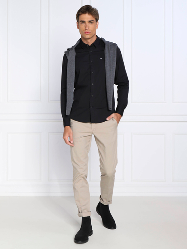 Stretch Poplin Slim Shirt Ck Black / L