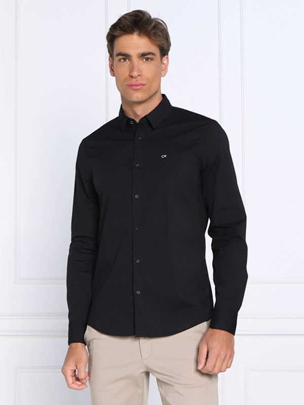 Stretch Poplin Slim Shirt Ck Black / L