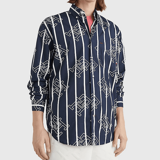 Monogram Sail Stripe Shirt Carbon Navy / Optic White / L