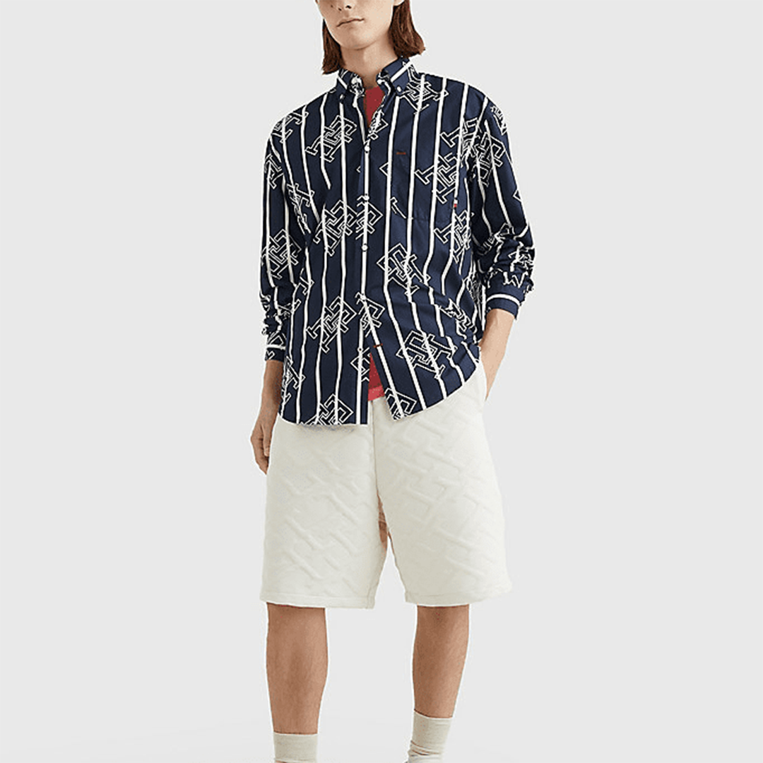 Monogram Sail Stripe Shirt Carbon Navy / Optic White / L