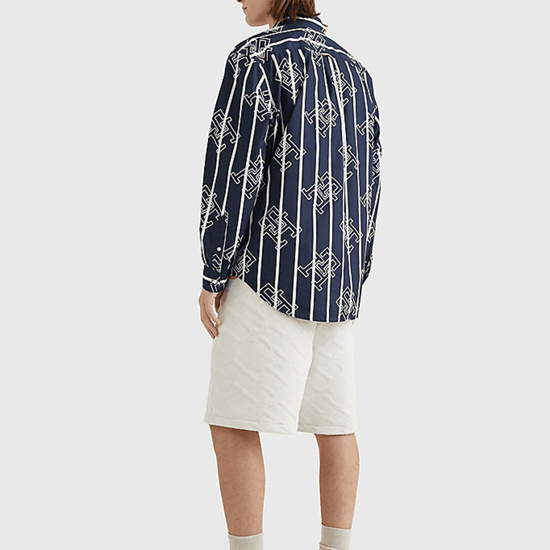 Monogram Sail Stripe Shirt Carbon Navy / Optic White / L