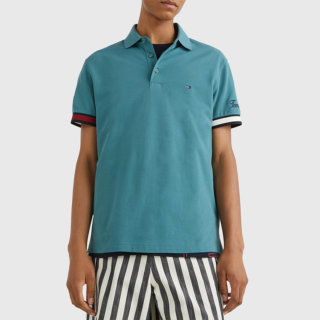 Flag Cuff Slim Polo Frosted Green / L