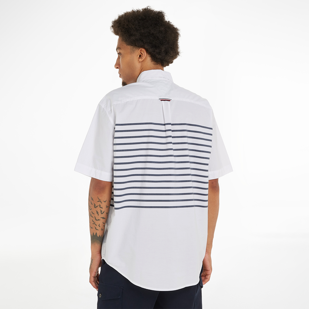 Breton Placed Stripe Shirt S/S Optic White / Carbon Navy / L