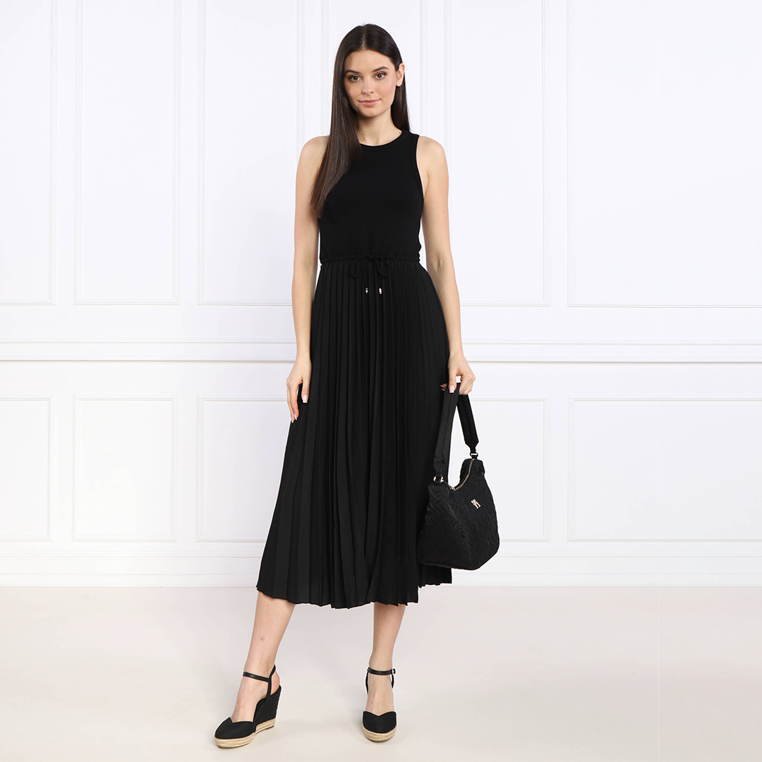 Rib Tank Pleated Dress Midi Ns Black / RL