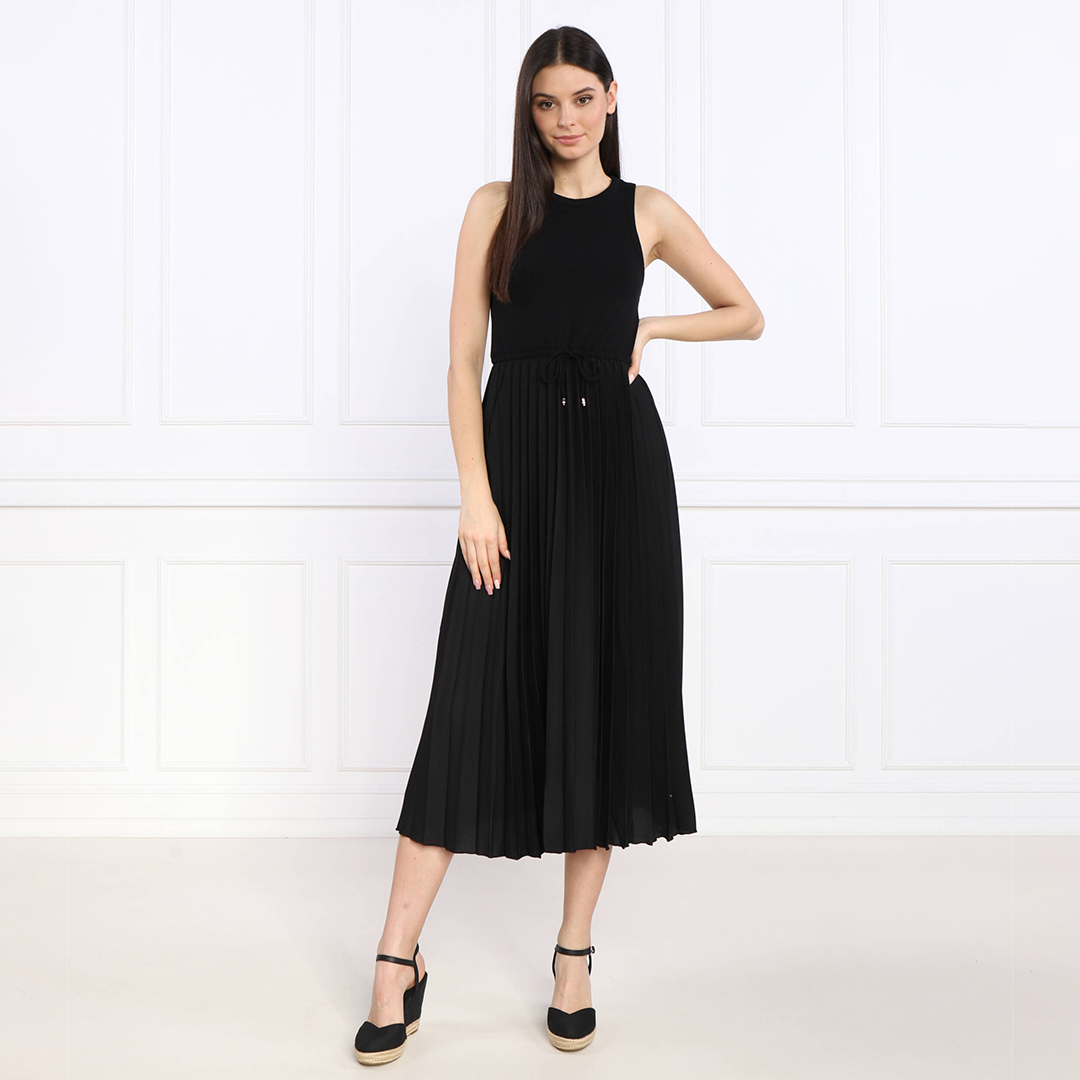 Rib Tank Pleated Dress Midi Ns Black / RL