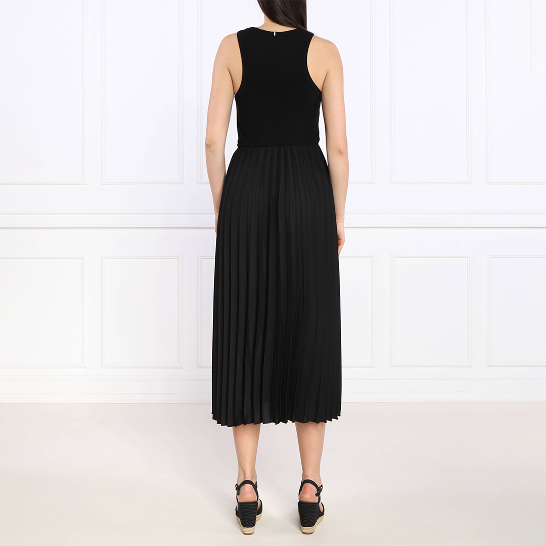 Rib Tank Pleated Dress Midi Ns Black / RL