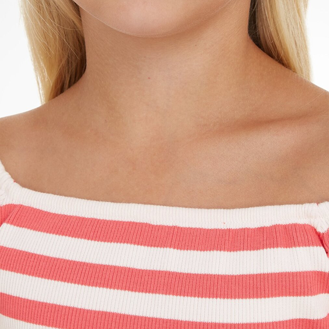 Off Shoulder Stripe Top S/S Laser Pink Stripe / 10