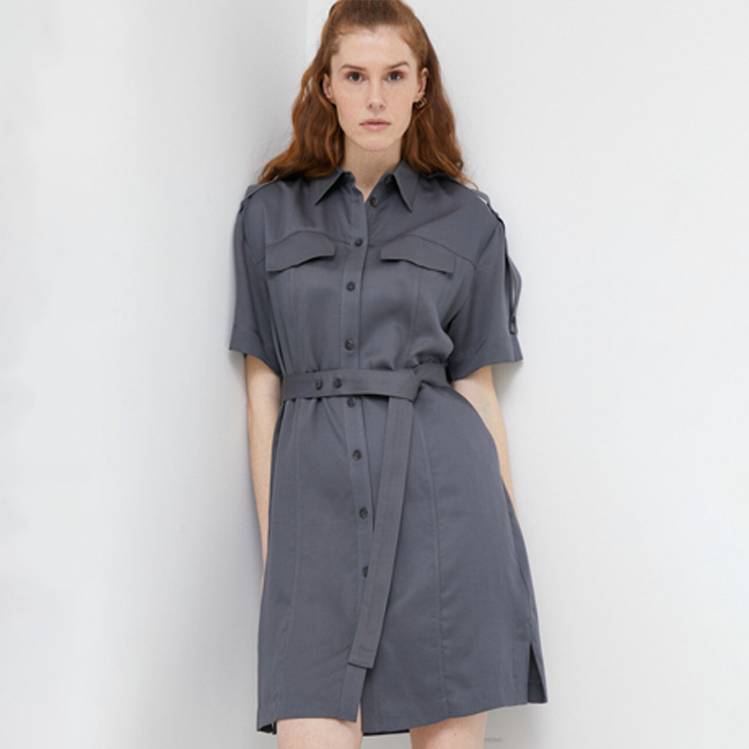 Drapy Tencel Shirt Dress Wet Slate / 42