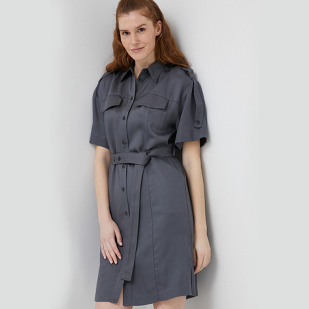 Drapy Tencel Shirt Dress Wet Slate / 42