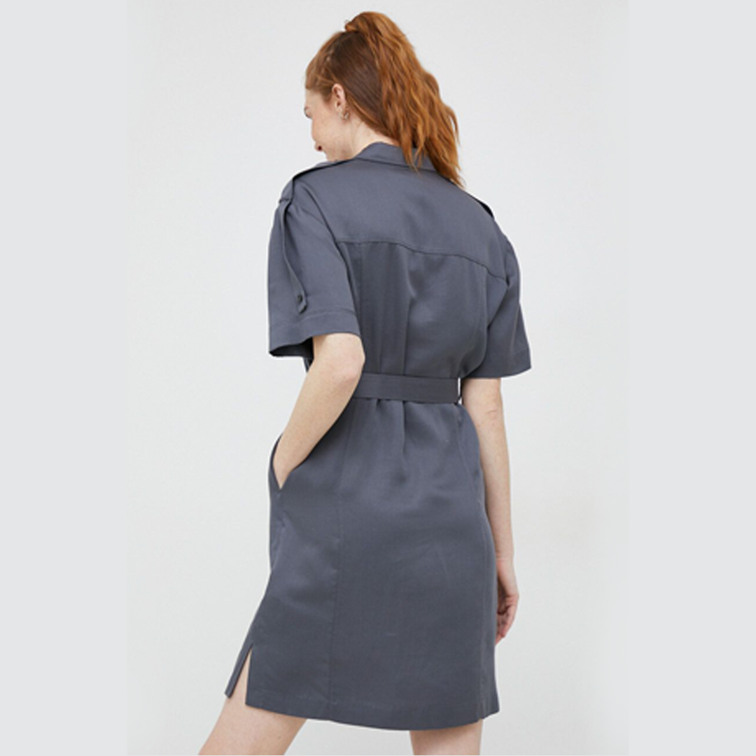 Drapy Tencel Shirt Dress Wet Slate / 42