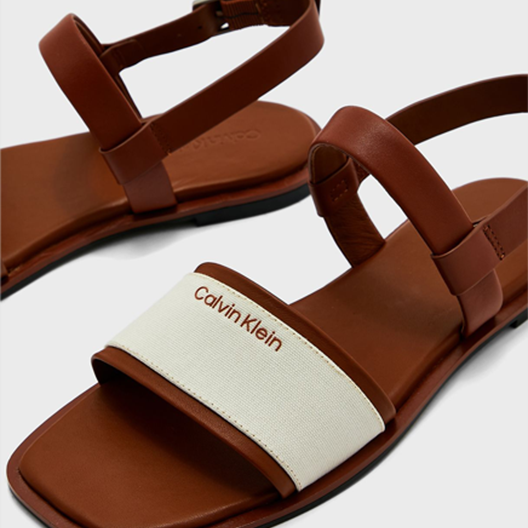 Squared Flat Sandal - Canvas Cognac / Marshmallow / 41