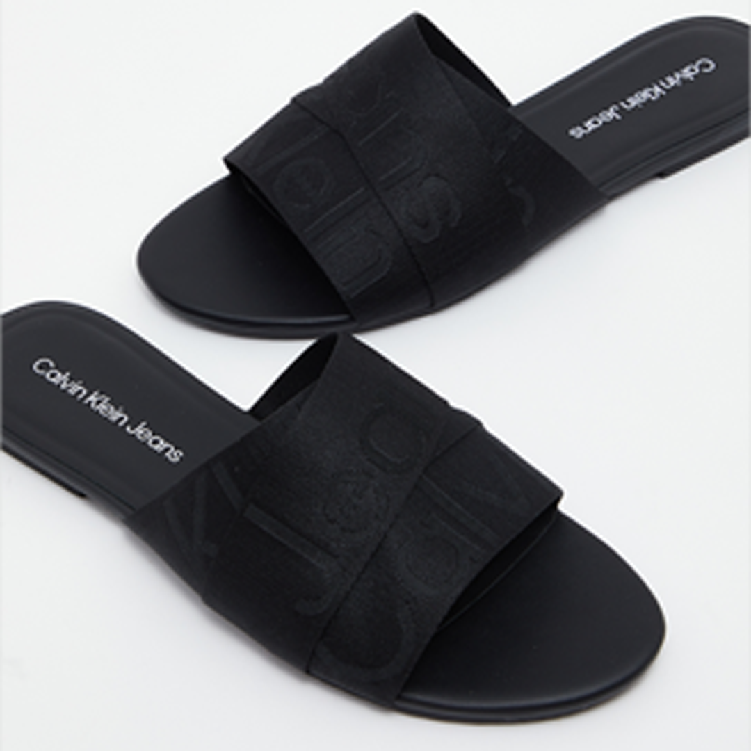 Flat Sandal Slide Webbing Black / 36