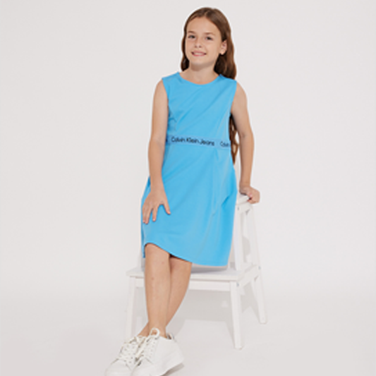 Logo Tape Punto Sleeveless Dress Blue Crush / 10