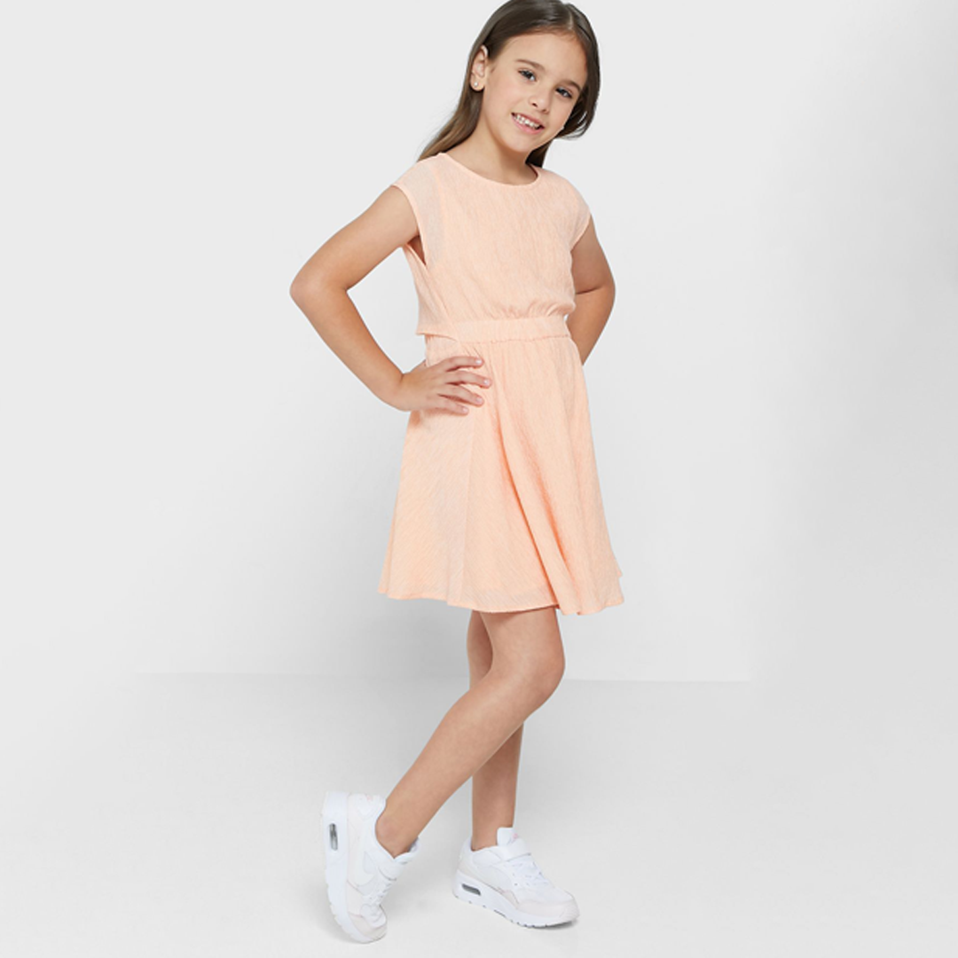 Crinkle Ss Fit Flare Dress Fresh Cantaloupe / 10