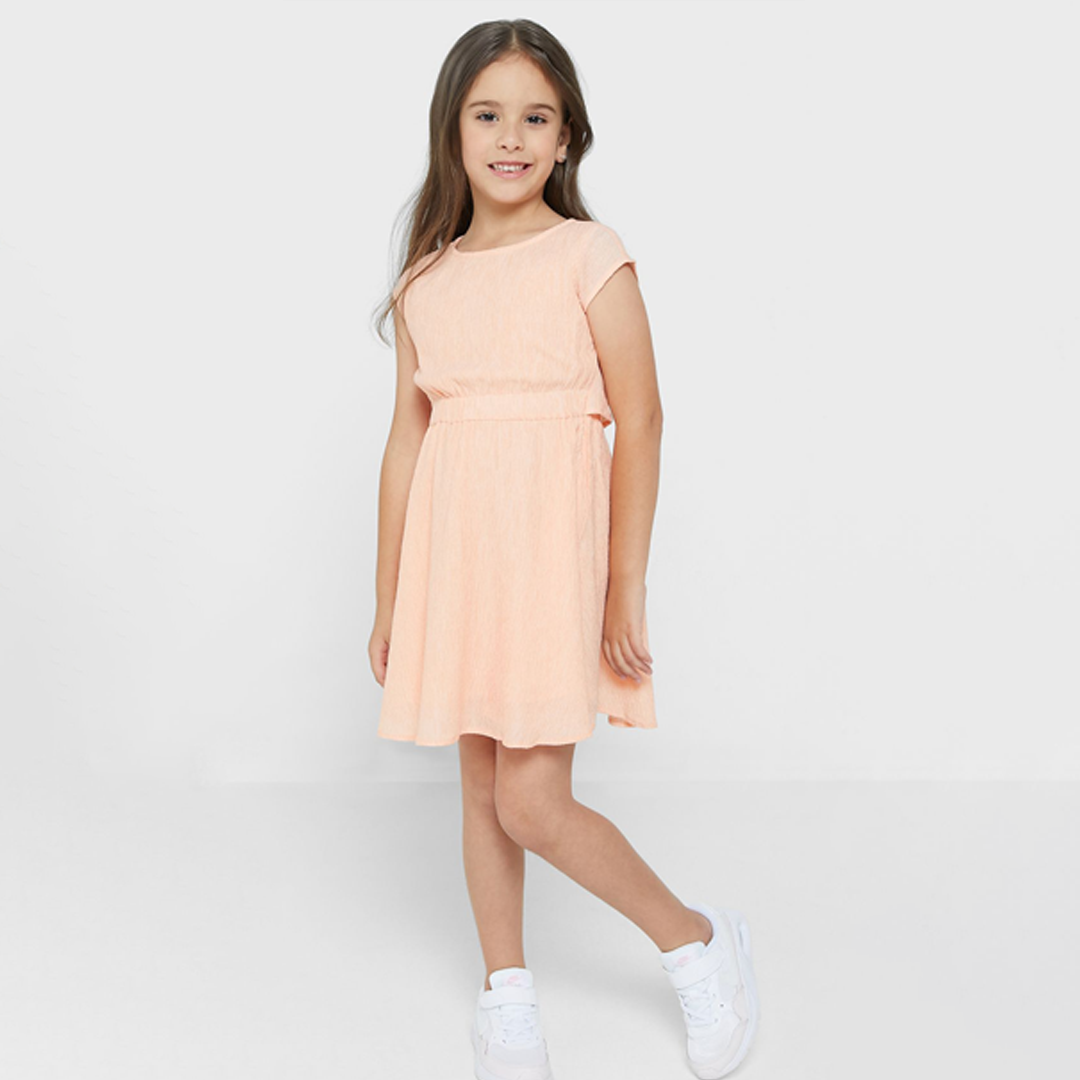 Crinkle Ss Fit Flare Dress Fresh Cantaloupe / 10