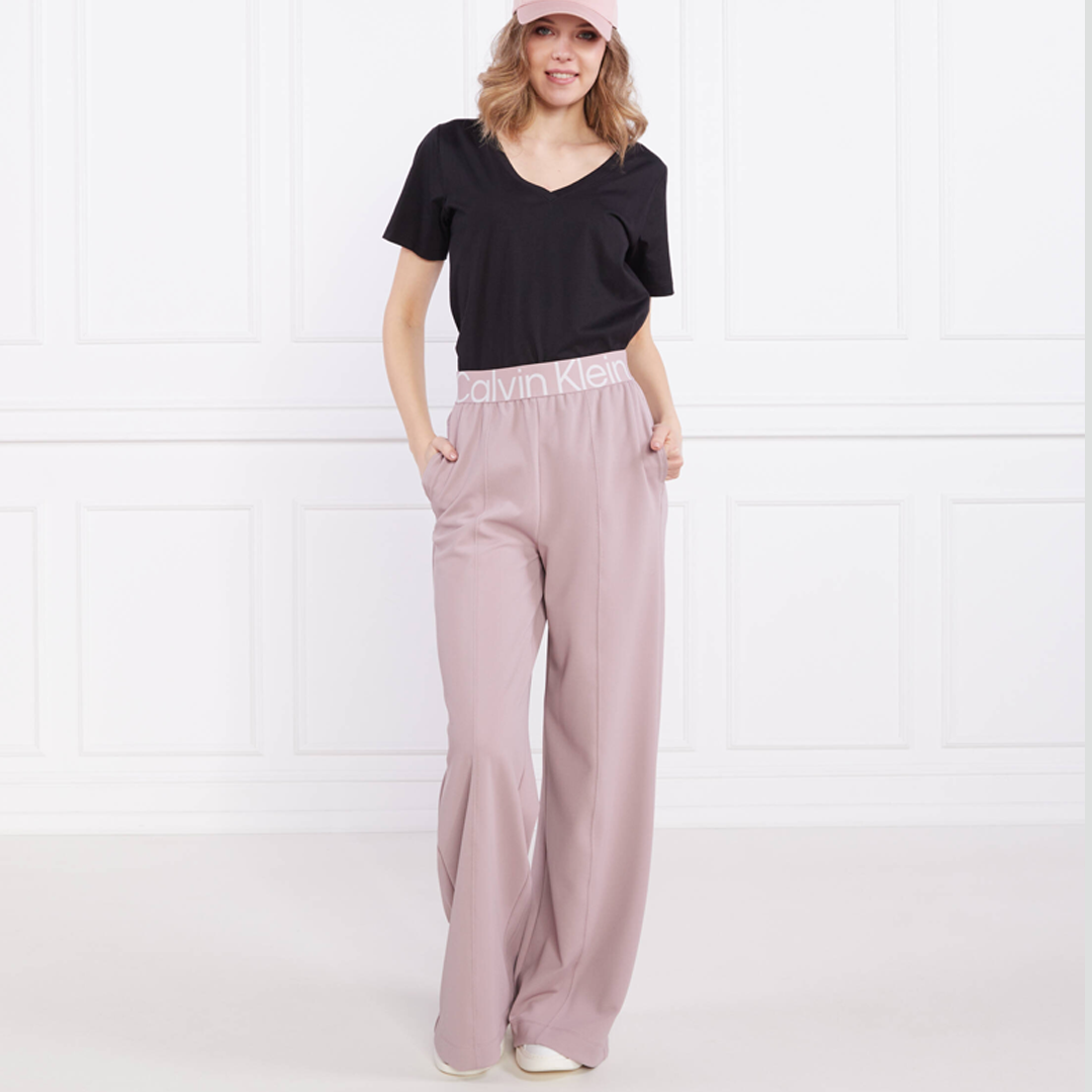 Pw - Wide Leg Knit Pants Gray Rose / L