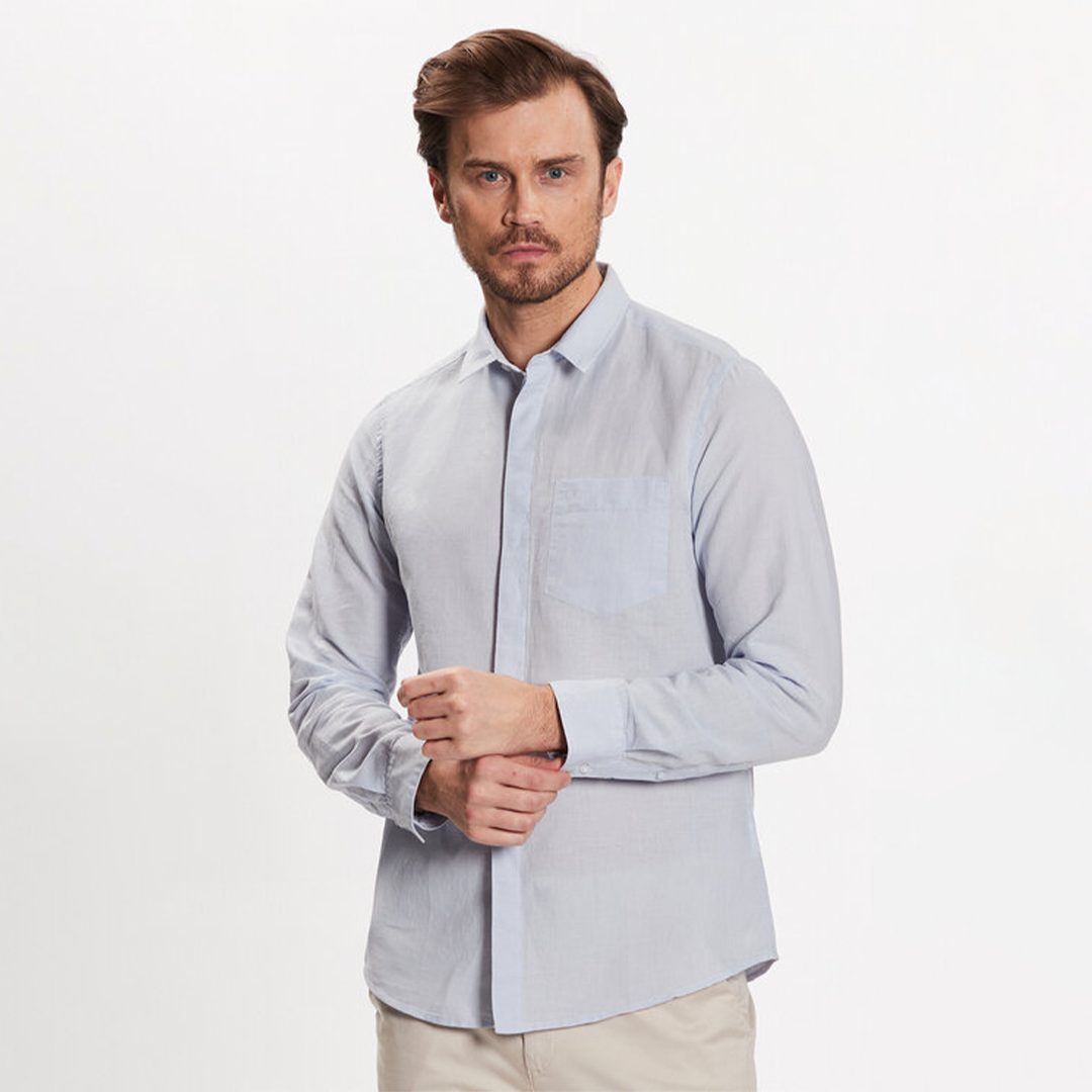 Linen Cotton Regular Shirt Light Blue / L