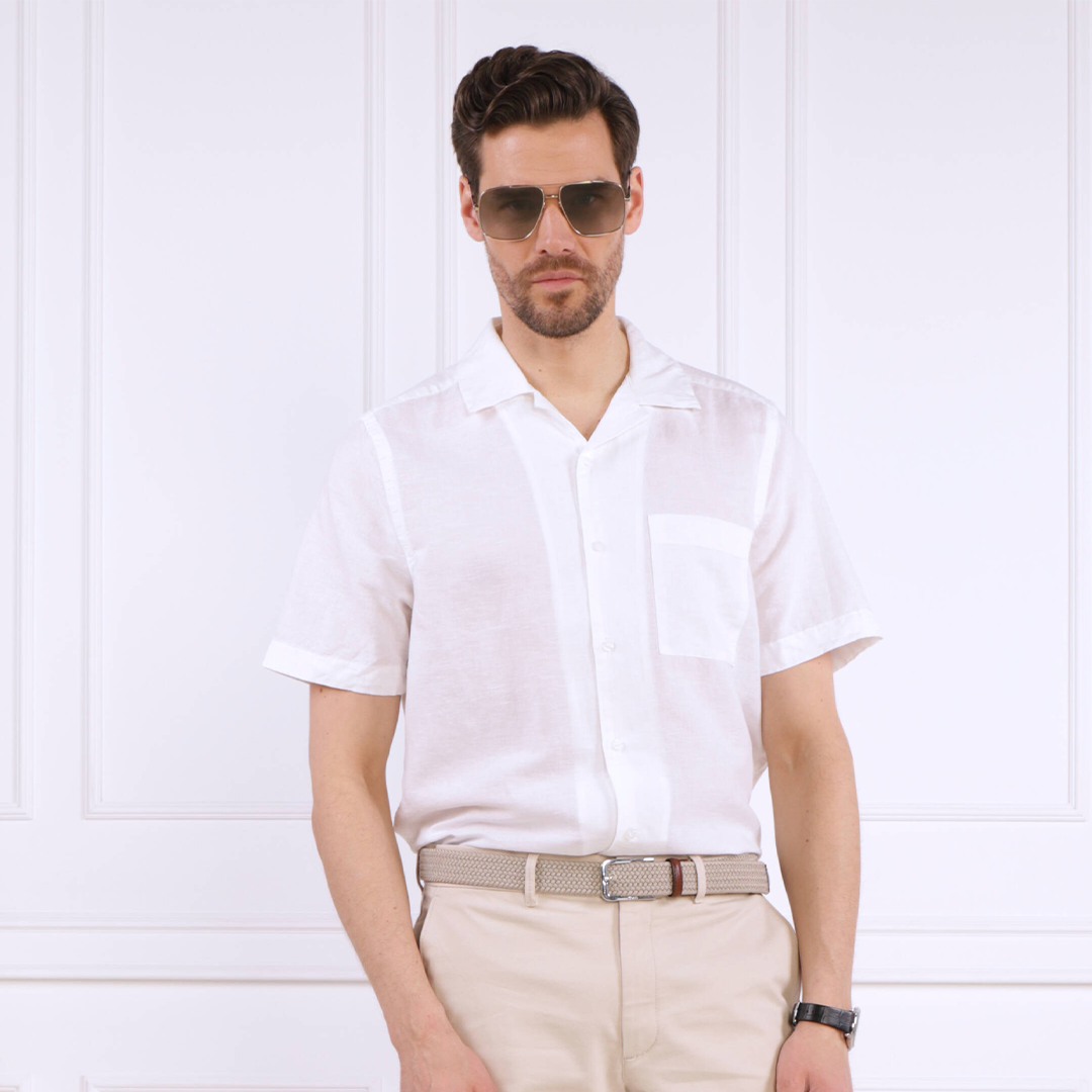 Linen Cotton Cuban S/S Shirt Bright White / L