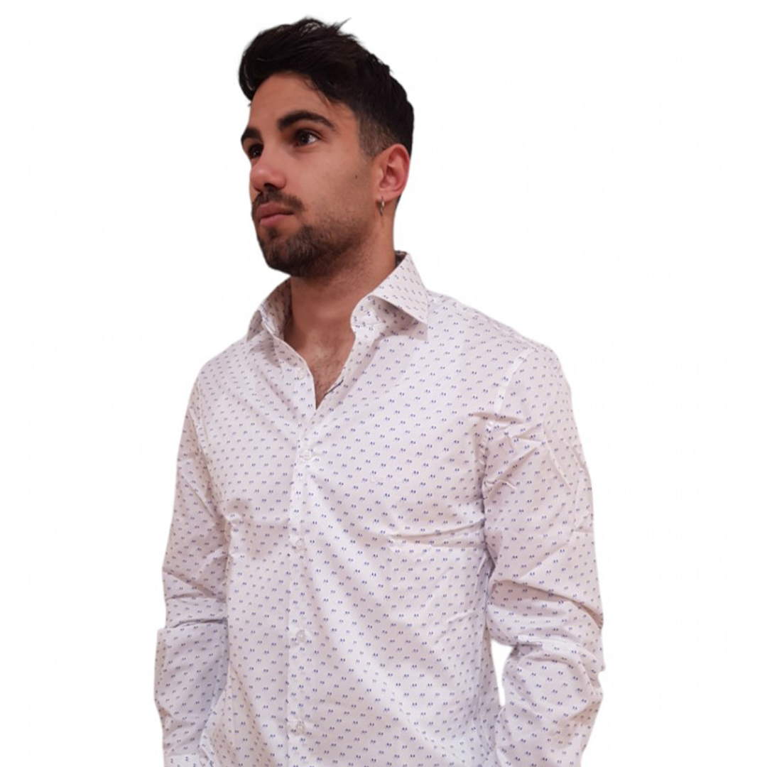 Twill 2Color Print Fitted Shirt Blue / 42