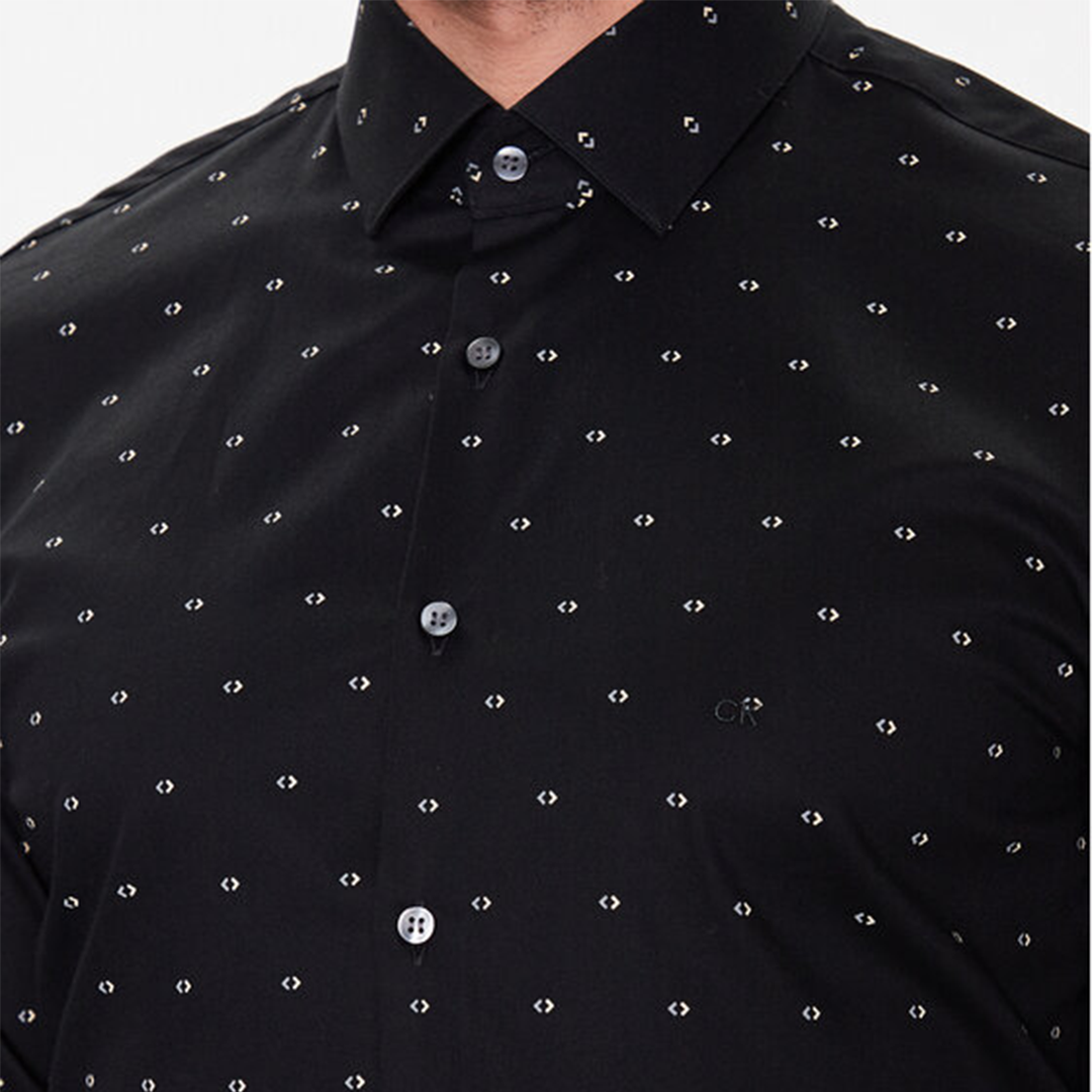 Twill Two Color Print Slim Shirt Ck Black / 42