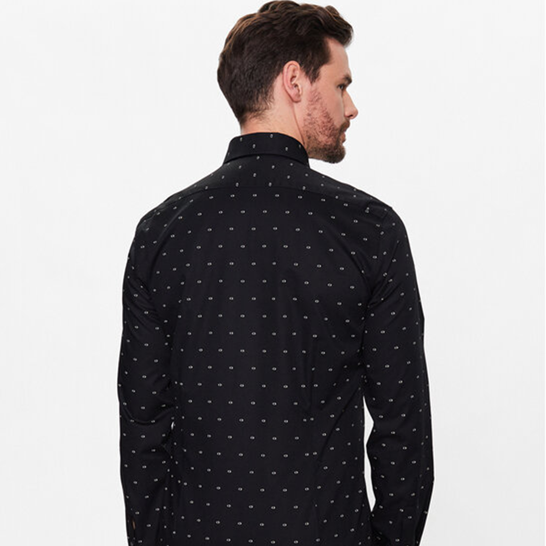 Twill Two Color Print Slim Shirt Ck Black / 42