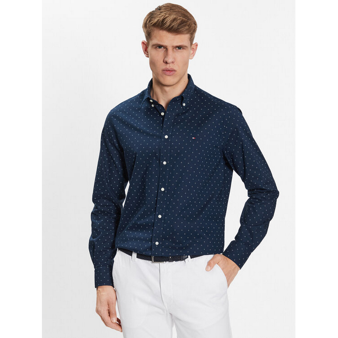 L-W Geo Oxf Print Rf Shirt Navy Iris/Th White / R40